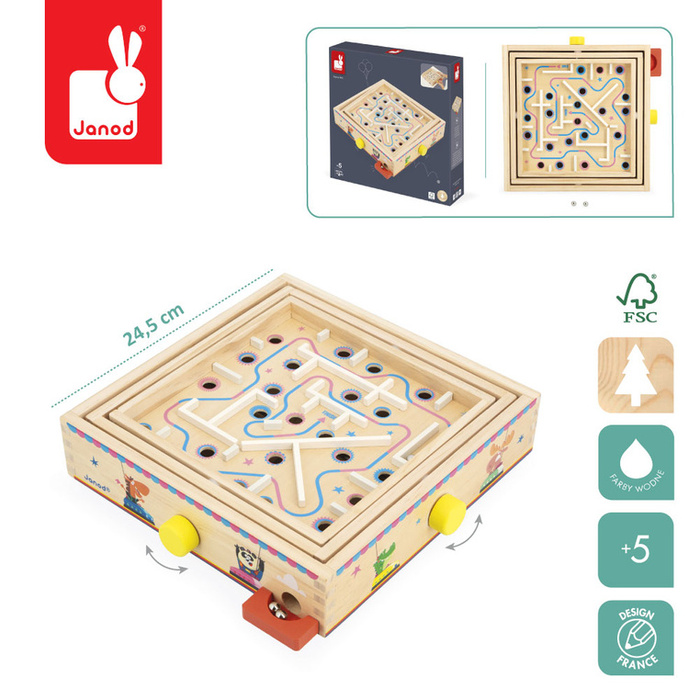 Gra zręcznościowa Labirynt Ball Maze Applepop Janod J03371 drewniane zabawki dla dzieci