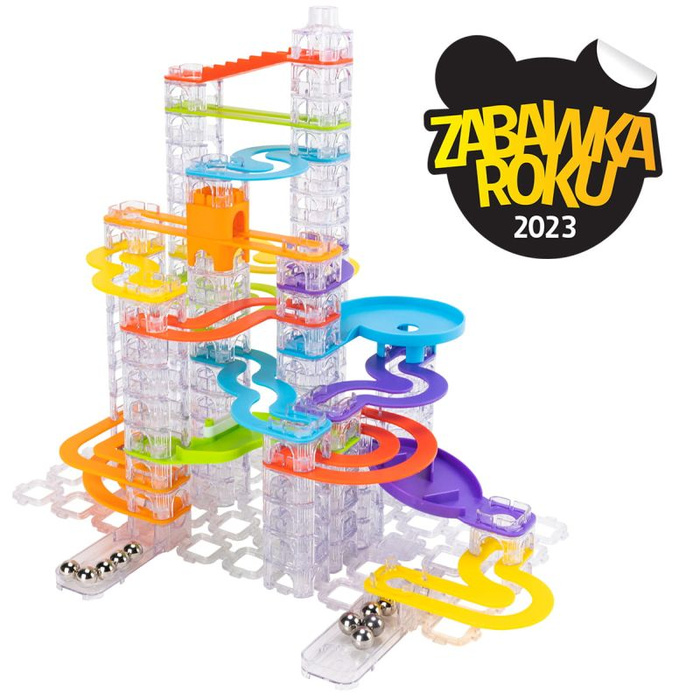 Kulodrom Trestle Tracks Deluxe Zestaw Konstruktorski 124 elementów Fat Brain Toys FA313-3 labirynt dla kulek
