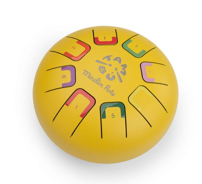 Bębenek językowy żółty Les Popipop Moulin Roty 661109 instrumenty dla dzieci