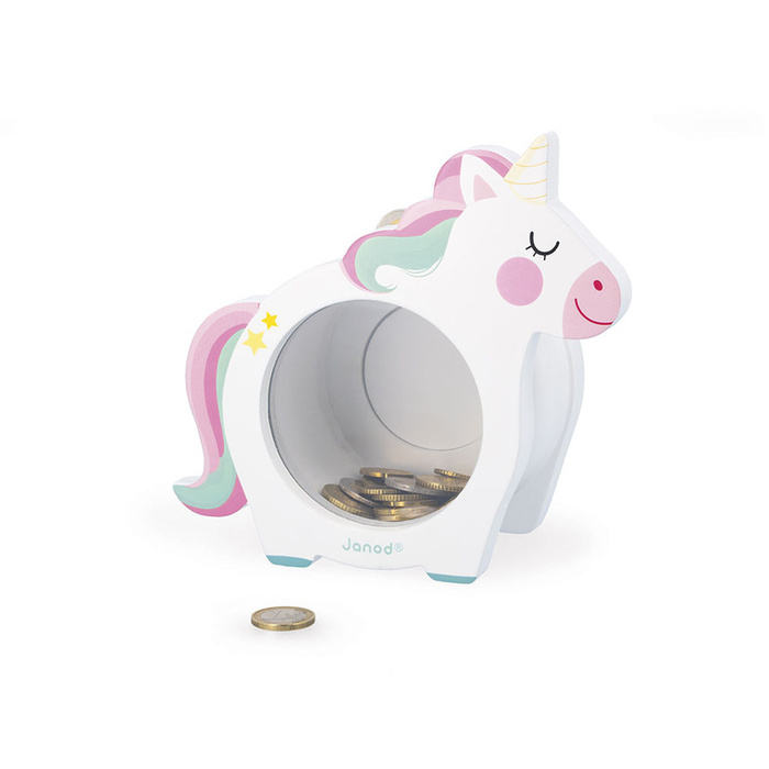 Skarbonka dla dzieci w kształcie jednorożca drewniana Janod J04655