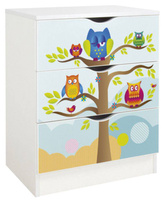 OUTLET Drewniana biała komoda z szufladami Sowy, meble do pokoju dziecka