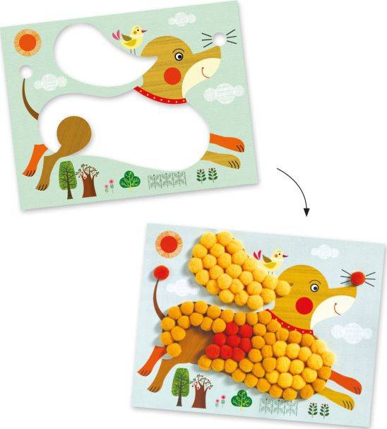 Psy - obrazki z mięciutkich pomponów DJ09867-Djeco, zestawy kreatywne