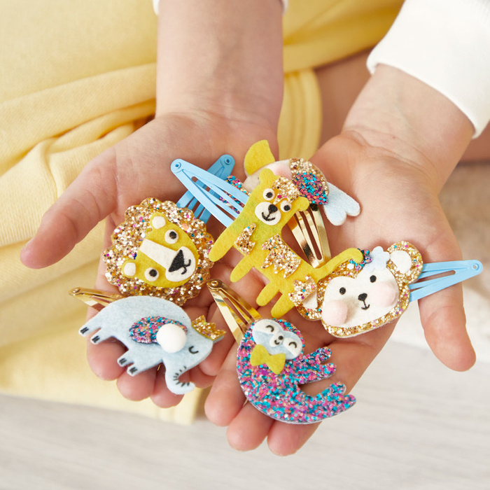 Zestaw kreatywny do tworzenia biżuterii Brokatowe spinki do włosów Egzotyczne zwierzęta Janod J09178