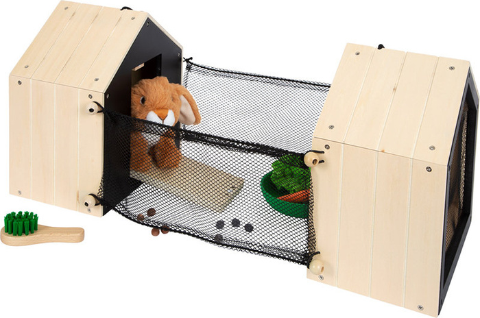 Drewniany domek królika z wybiegiem i akcesoriami 12399 Small Foot, maskotki dla dzieci