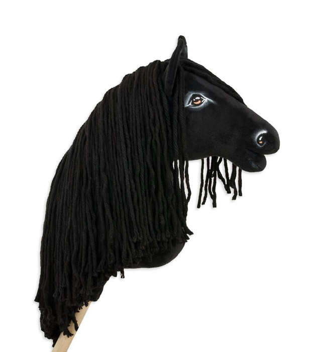 Super Hobby Horse Koń na kiju Fryz z długą miękką grzywą ręcznie wykonany czarny konik Premium