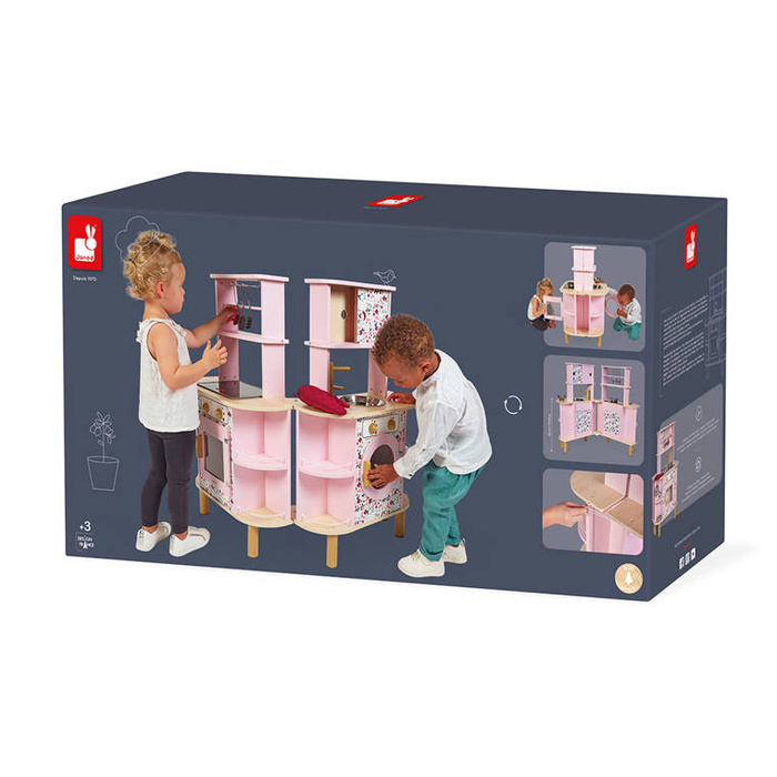 Dwustronna drewniana kuchnia Twist z 8 akcesoriami Janod J06616