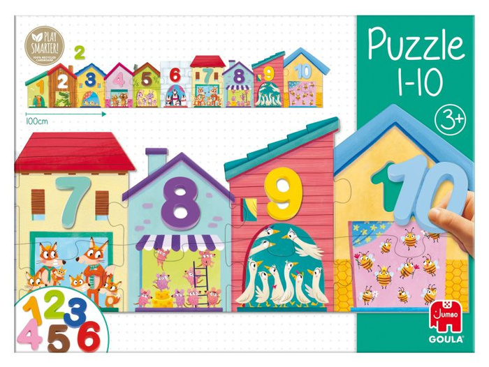 Puzzle dla dzieci domki i cyferki 1-10 Goula 55260 Nauka przez zabawę