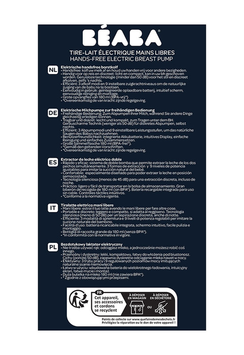 Laktator elektryczny bezprzewodowy muszlowy Hands-Free 180 ml Night Blue Beaba 911735