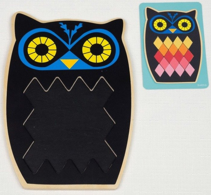 Drewniana układanka dla dzieci, Czarna sowa, DJ01693-Djeco, zabawki edukacyjne