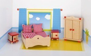 Meble dla lalek, sypialnia czerwona, goki