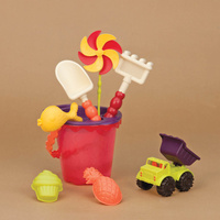 Czerwone wiaderko z zestawem akcesoriów, BX1331-B.Toys, zabawki do piasku