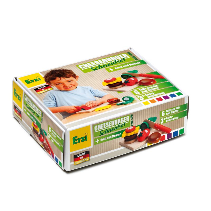 Drewniany zestaw do zabawy w krojenie i przygotowywanie posiłków Cheeseburger z drewna Erzi 28203
