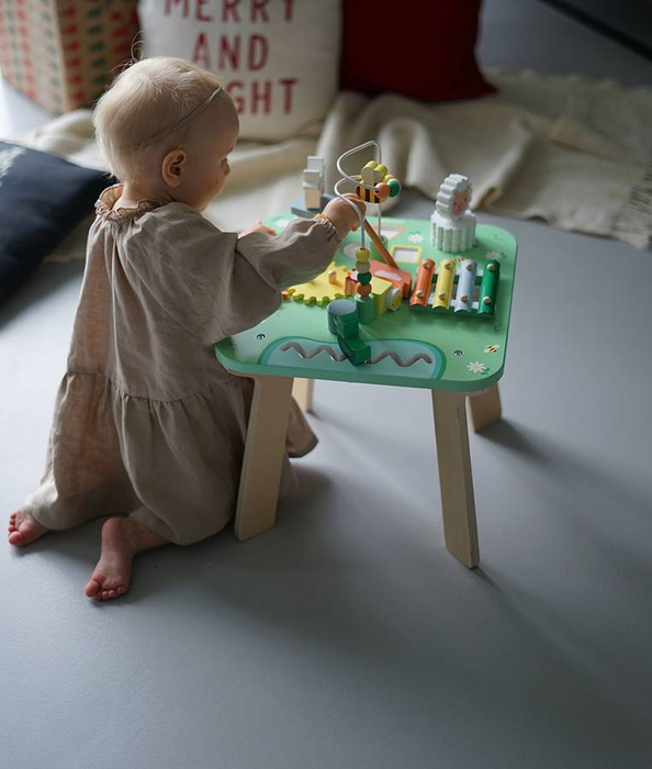 Wielofunkcyjny stolik edukacyjny Łąka 12 m+ J05327-Janod, zabawki motoryczne dla dzieci