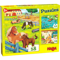 Puzzle dla dzieci Zwierzęta Gospodarskie 3w1 HB305237-Haba, puzzle tekturowe