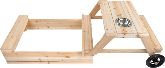 Drewniana piaskownica dla dzieci 3w1 stolik z ławką stół błotny Outdoor Small Foot 12411 zestaw mebli ogrodowych