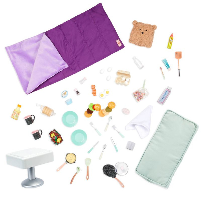 Kamper kempingowy z wyposażeniem dla lalek 55 elementów Country Cruising Camper Set Our Generation BD35163Z