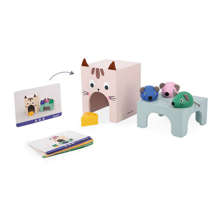 Drewniana układanka Orientacja w przestrzeni Kot i mysz J05078 Janod