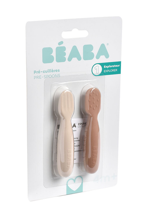Zestaw 2 silikonowych pierwszych łyżeczek-gryzaków praline/clay Beaba 913593