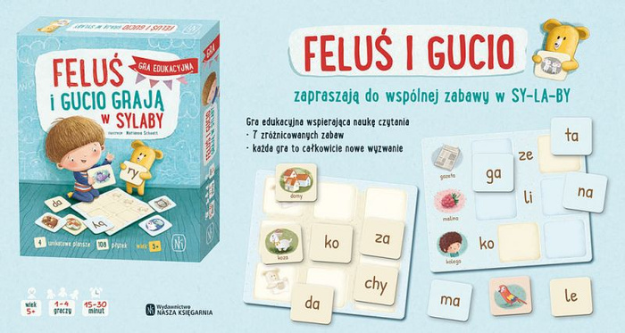 Feluś i Gucio grają w sylaby Nasza Księgarnia gry edukacyjne dla dzieci