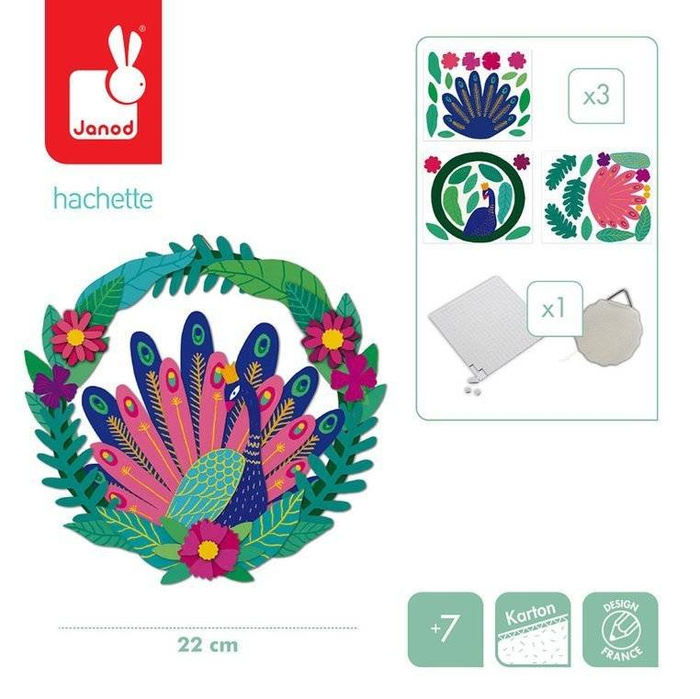 Zestaw kreatywny Papierowy wieniec na ścianę Paw 7+ J07942-Janod, zestaw artystyczny dla dzieci