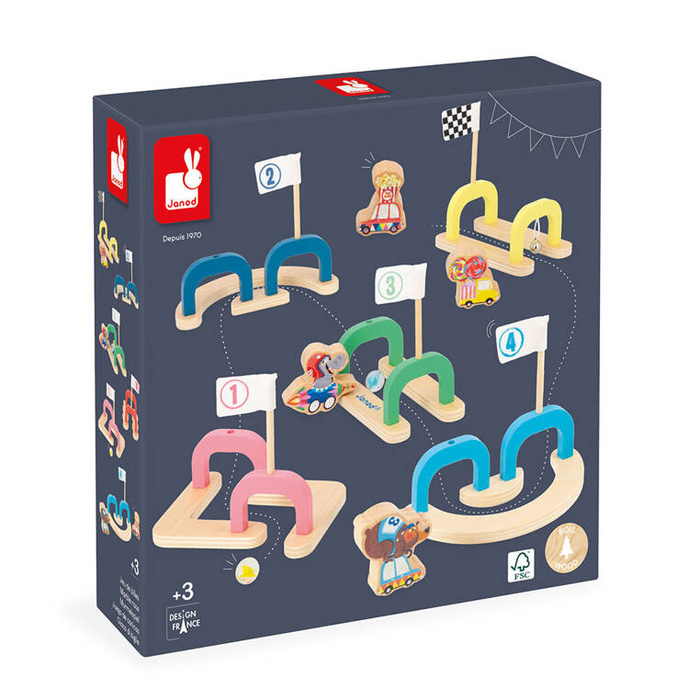 Drewniana gra w kulki marmurki Wyścig z przeszkodami Applepop J03357 Janod