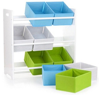 Drewniany regał z pojemnikami na zabawki Biel