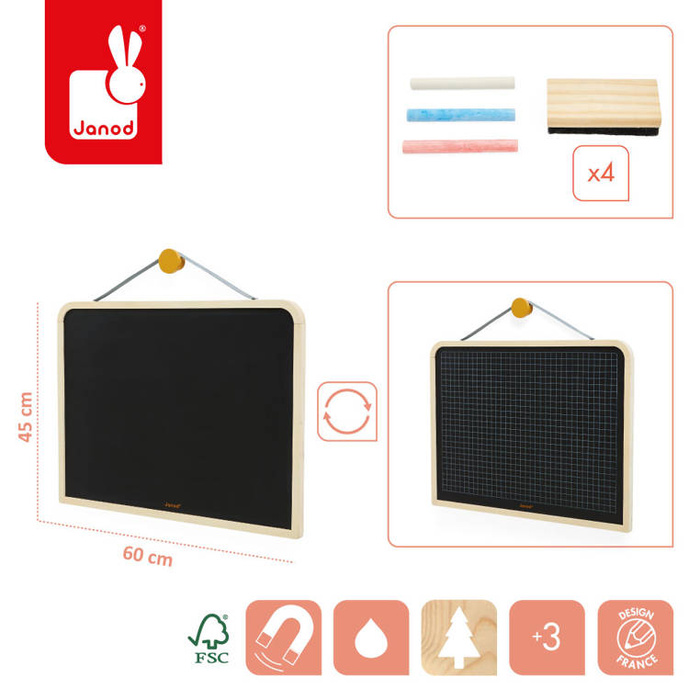 Magnetyczna tablica drewniana dwustronna z akcesoriami Janod J09635