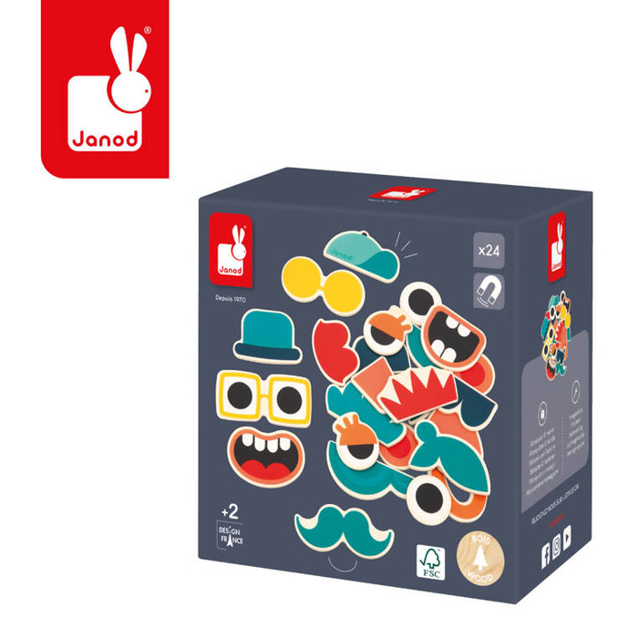 Zestaw drewnianych magnesów Portrety 24 szt. Janod J09644