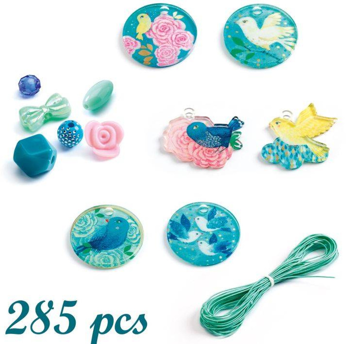 Drewniany zestaw do tworzenia biżuterii Ptaki 285 el DJ09856-Djeco, biżuteria dla dzieci