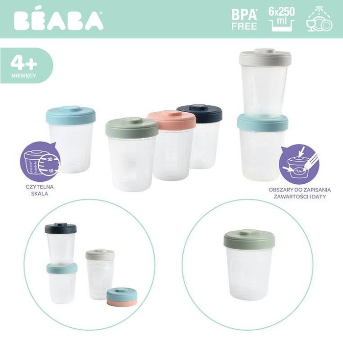 Zestaw słoiczków do porcjowania i przechowywania jedzenia Clip 6 szt x 250 ml Beaba 913499