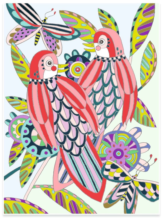 Obrazy do kolorowania w teczce PTAKI Djeco DJ08691 komplet 3 dużych obrazów