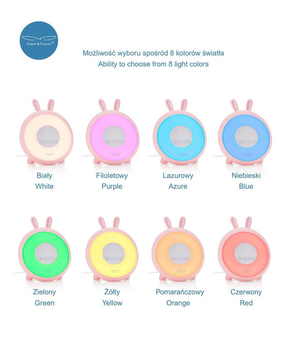 Lampka budząca światłem 3w1 różowy Królik Rabbit & Friends AC-W Lampki nocne dla dzieci