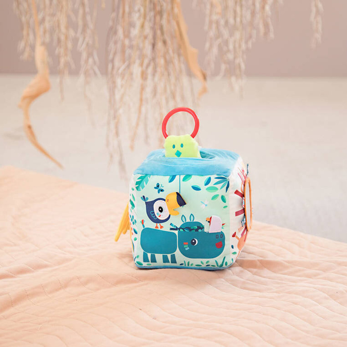 Kostka aktywizująca z pozytywką wielofunkcyjna miękka z gryzakiem Dżungla 83399 Lilliputiens