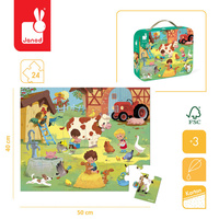 Puzzle w walizce Dzień na farmie 24 elementy Janod J02603