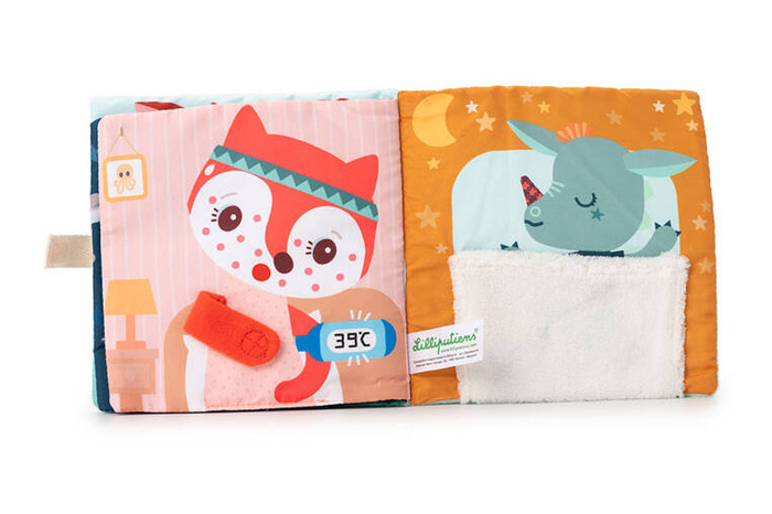 Miękka książeczka aktywizująca z mini komforterem Smok Joe i jego przytulanka 83492 LILLIPUTIENS