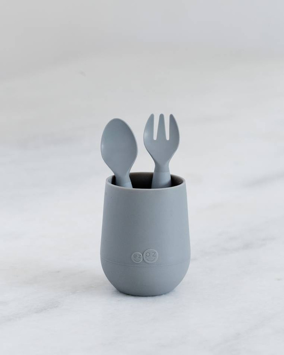 Komplet silikonowych sztućców Mini Utensils szary EUMUG005-EZPZ, sztućce dla dzieci