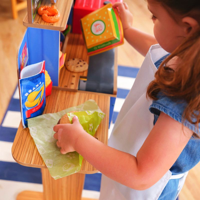 Drewniana restauracja 2w1 Stanowisko małego szefa kuchni KidKraft KK20256 z światłem i dźwiękiem