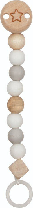 Drewniany łańcuszek do smoczka Gwiazdka biel i szarość 65238-Goki Baby, prezent dla niemowlaka