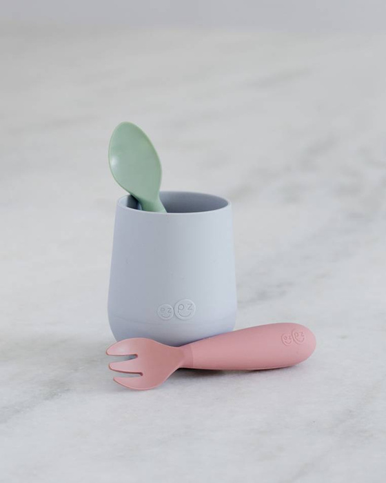 Komplet silikonowych sztućców Mini Utensils pastelowy róż EUMUB005-EZPZ, sztućce dla dzieci