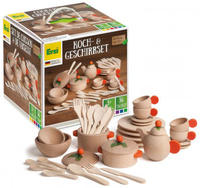 Drewniane Akcesoria kuchenne dla dzieci Erzi 10677 naturalny Zestaw do zabawy w gotowanie i odgrywanie ról