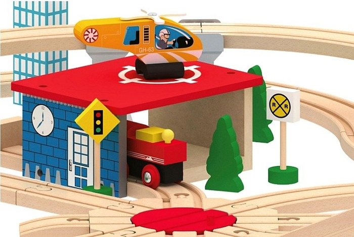 Kolejka drewniana City 130 elementów 700 cm trasy kolejowej