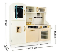 Kuchnia drewniana dla dzieci z ekranem LCD automatem do wody i płytą indukcyjną emitująca dźwięk i światło