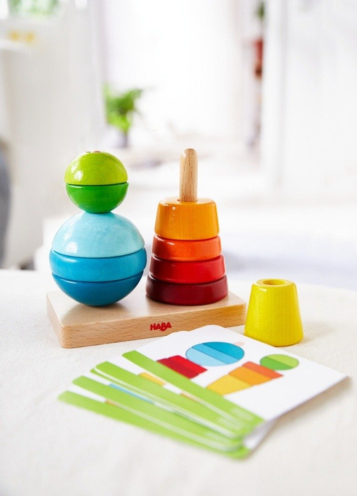 Drewniana układanka na paliku Wieże i kształty HB305404-Haba, gry edukacyjne