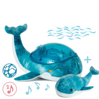 Lampka z projektorem i grzechotką Wieloryb niebieski Tranquil Whale™ Blue Family Cloud b® CLTT-7901-WB