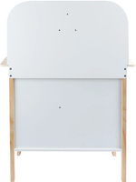 Drewniana kuchnia dla dzieci z naczyniami i zegarem niebieski kolor światło dźwięk