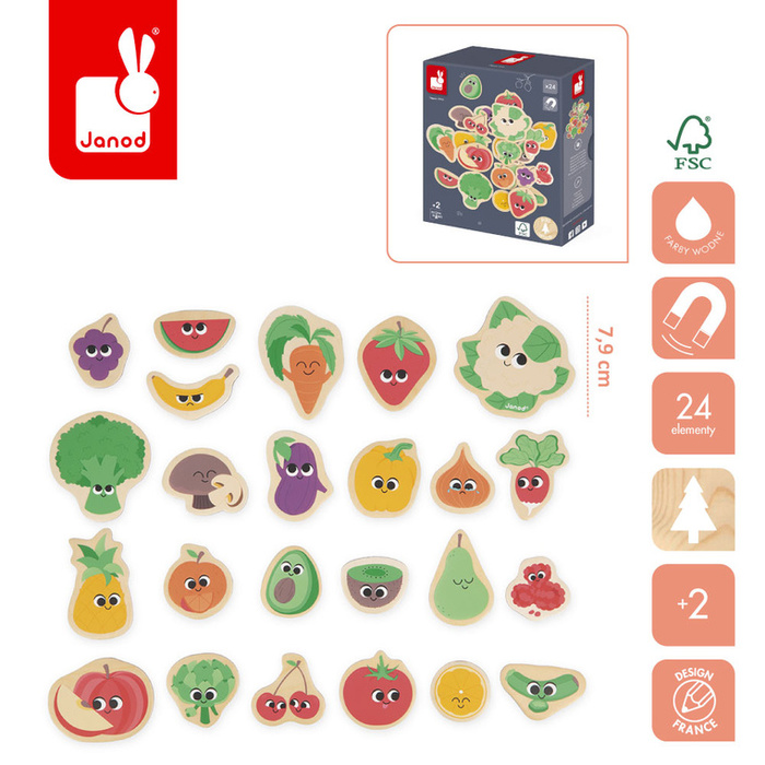 Magnesy drewniane Owoce i warzywa 24 szt. Janod J09648