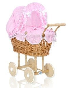 Wiklinowy wózek Naturalny róż 1699530-My Sweet Baby, zabawki dla dziewczynek