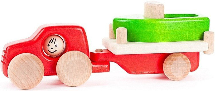 Drewniany samochód "Łódka na przyczepce", 46410-BAJO - samochody zabawki