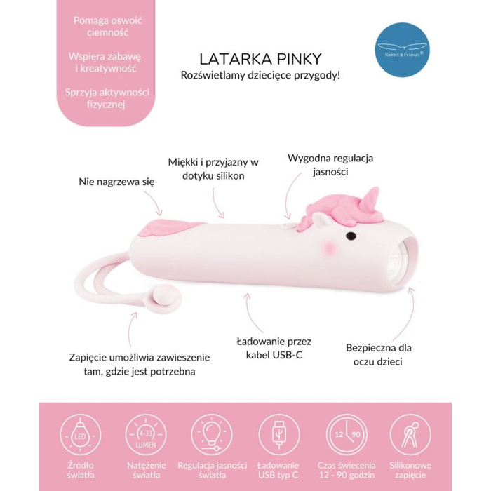 Latarka dla dzieci Jednorożec Pinky Rabbit & Friends 520087