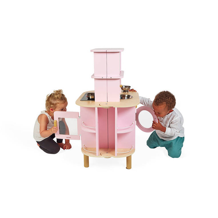 Dwustronna drewniana kuchnia Twist z 8 akcesoriami Janod J06616